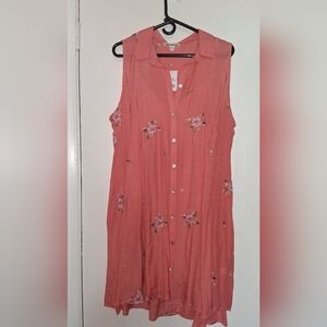 Coral Sleeveless Button-Up Tank Dress